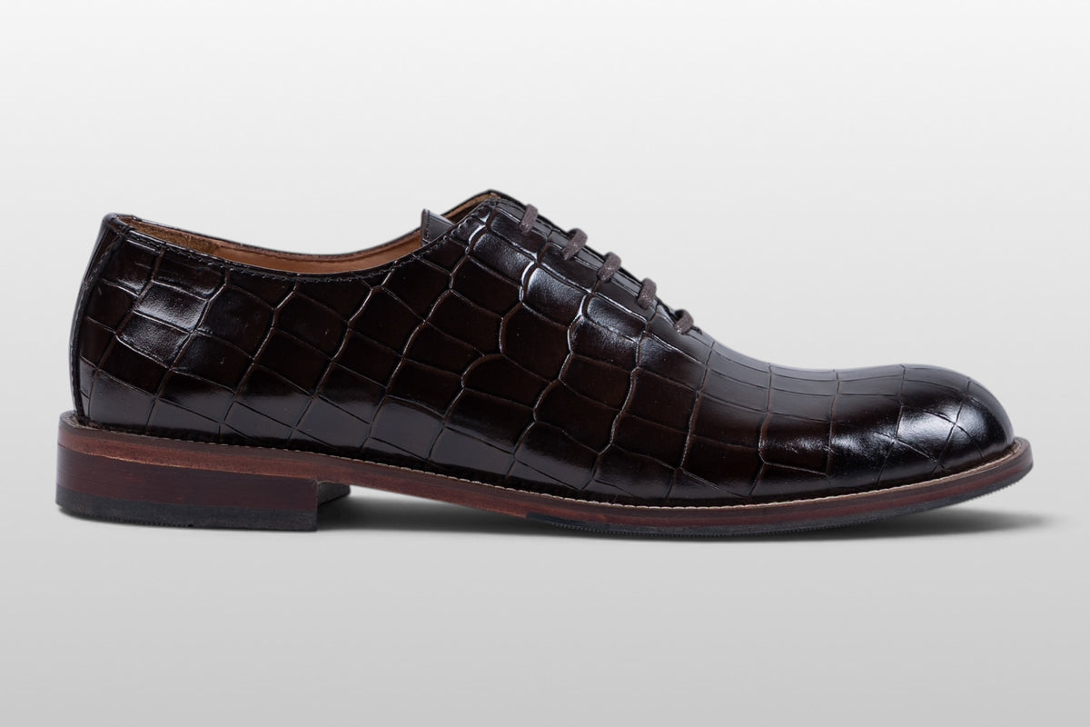 Zeli Venezia dunkelbraune Lederschuhe mit Kroko-Muster