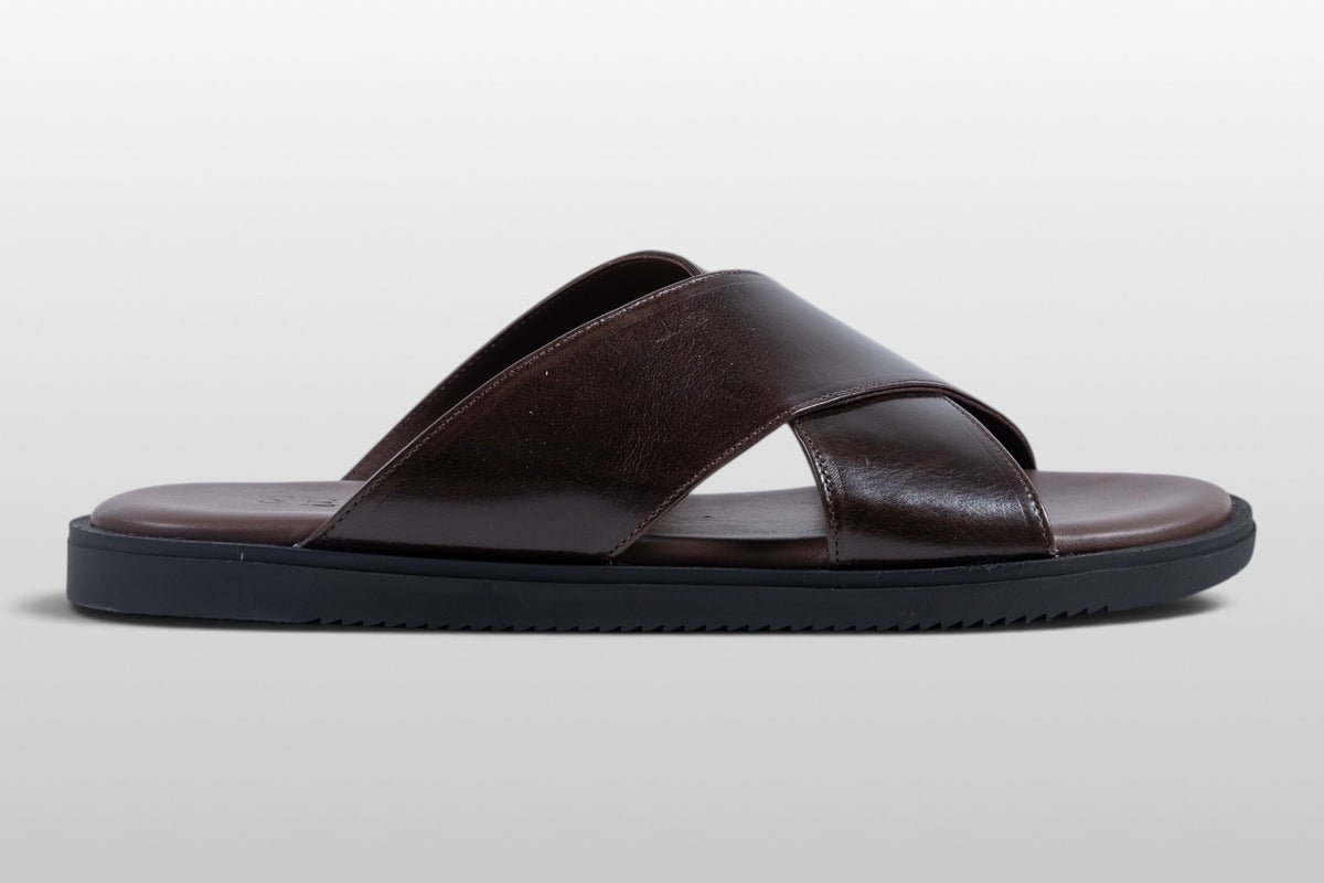 Zeli Sorrento Espresso Bruine Leren Sandalen met Kruisbanden