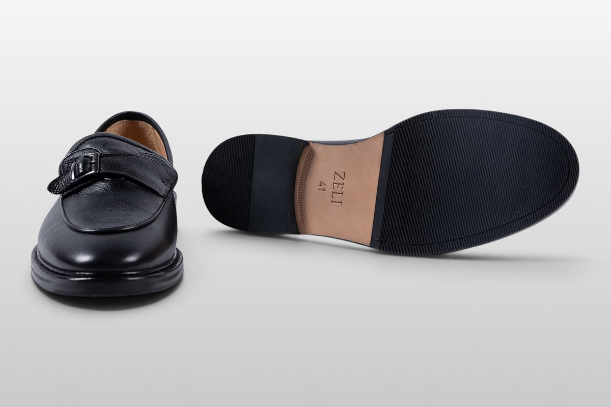 Zeli Milano Scarpe Kiltie in Pelle Nera con Fibbie