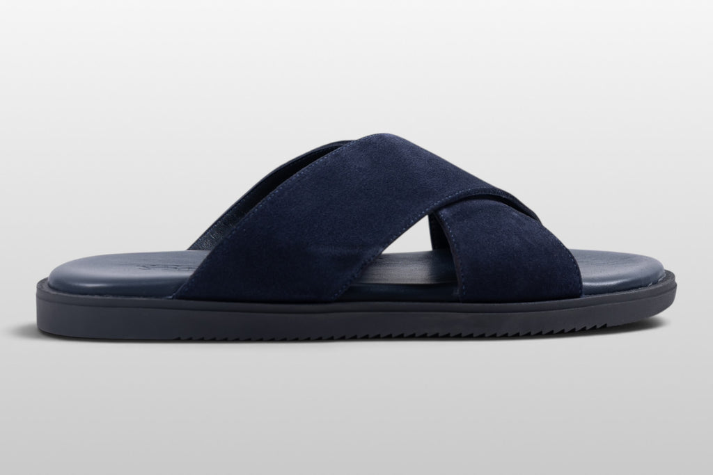 Sandali Zeli Sorrento in camoscio blu scuro con cinturini incrociati