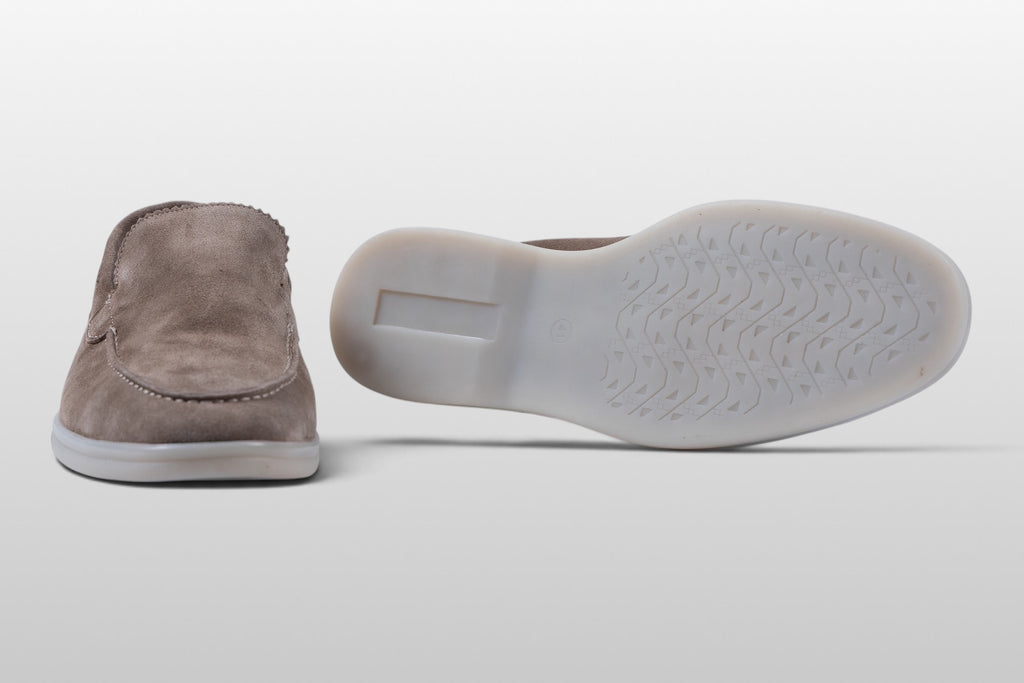 Zeli Capri Taupe Suede Loafers with White Sole