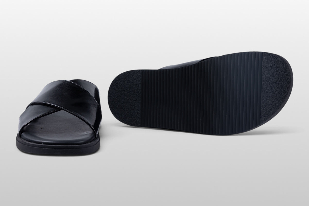 Zeli Sorrento Zwarte Leren Sandalen met Kruisbanden