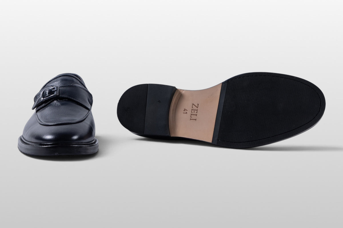 Zeli Milano Scarpe con cinturino e fibbia in pelle blu scuro