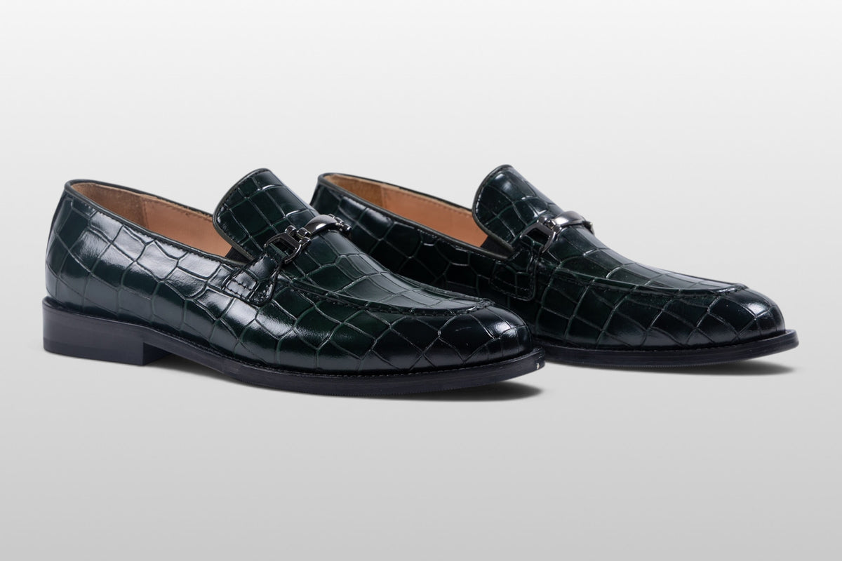 Zeli Venezia dunkelgrüne Leder-Loafer mit Kroko-Muster