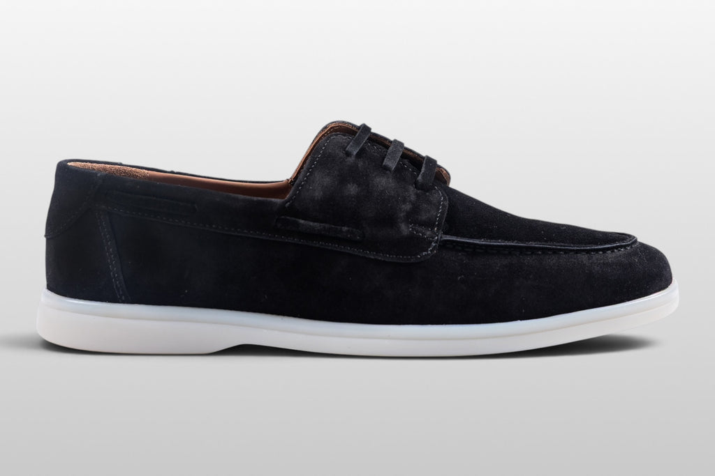 Zeli Capri Schwarze Wildleder-Loafer mit Schnürsenkeln und weißer Sohle