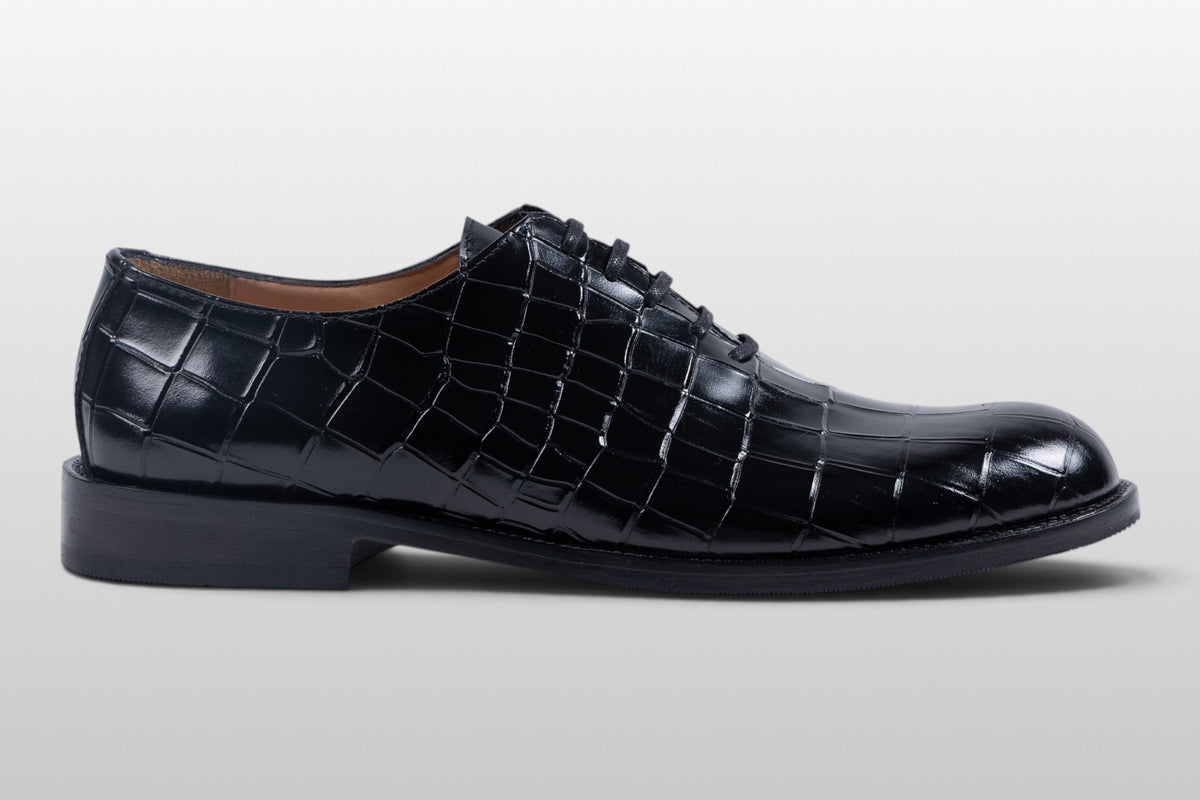 Zeli Venezia Schwarze Lederschuhe mit Kroko-Muster