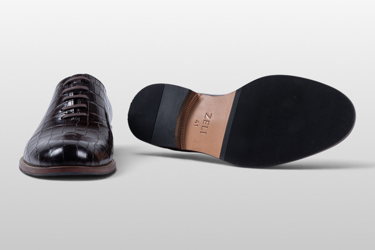 Zeli Venezia dunkelbraune Lederschuhe mit Kroko-Muster