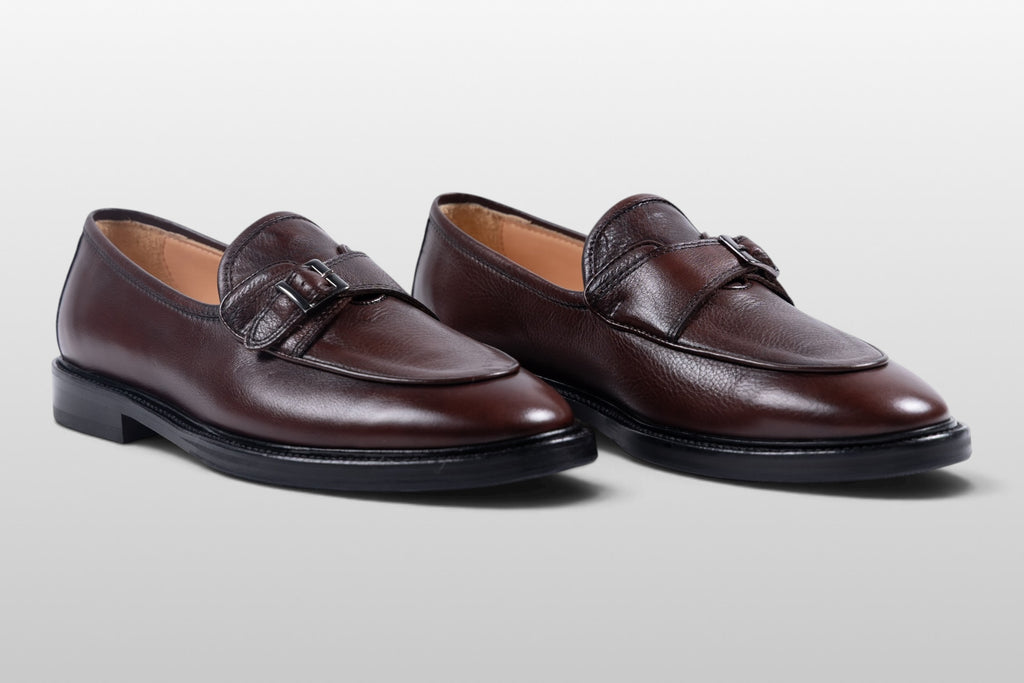 Zeli Milano Chaussures à Boucles en Cuir Marron Kiltie