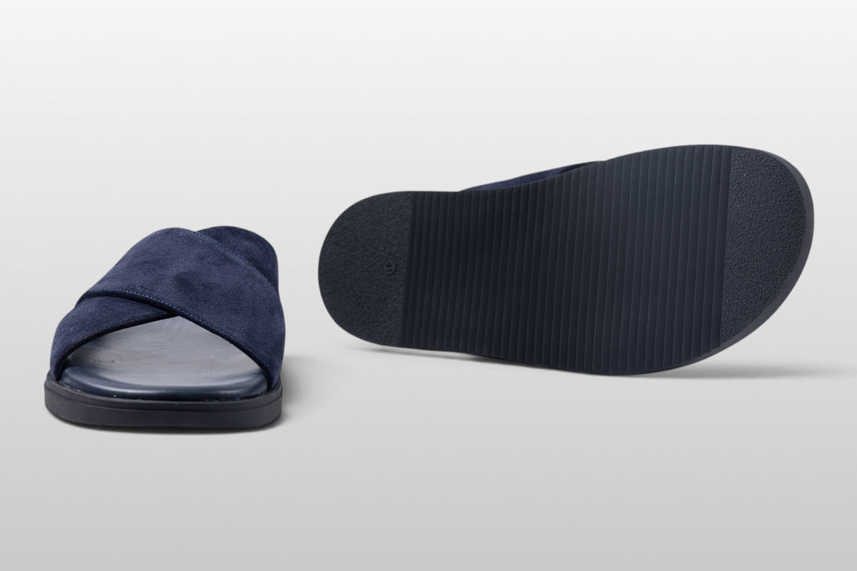 Zeli Sorrento Donkerblauwe Suède Sandalen met Kruisbanden