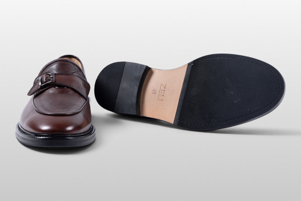 Zeli Milano Chaussures à Boucles en Cuir Marron Kiltie