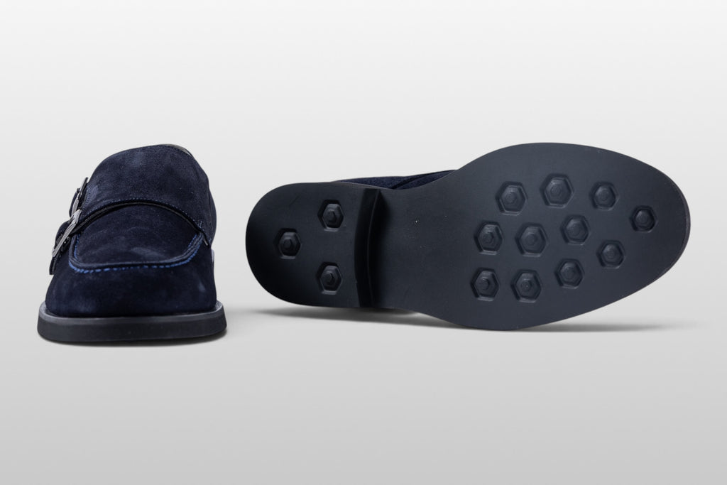 Zeli Milano Donkerblauwe Suède Double Monk Strap Schoenen