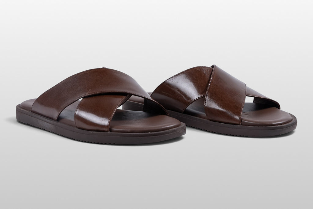 Zeli Sorrento Donkerbruine Leren Sandalen met Kruisbanden