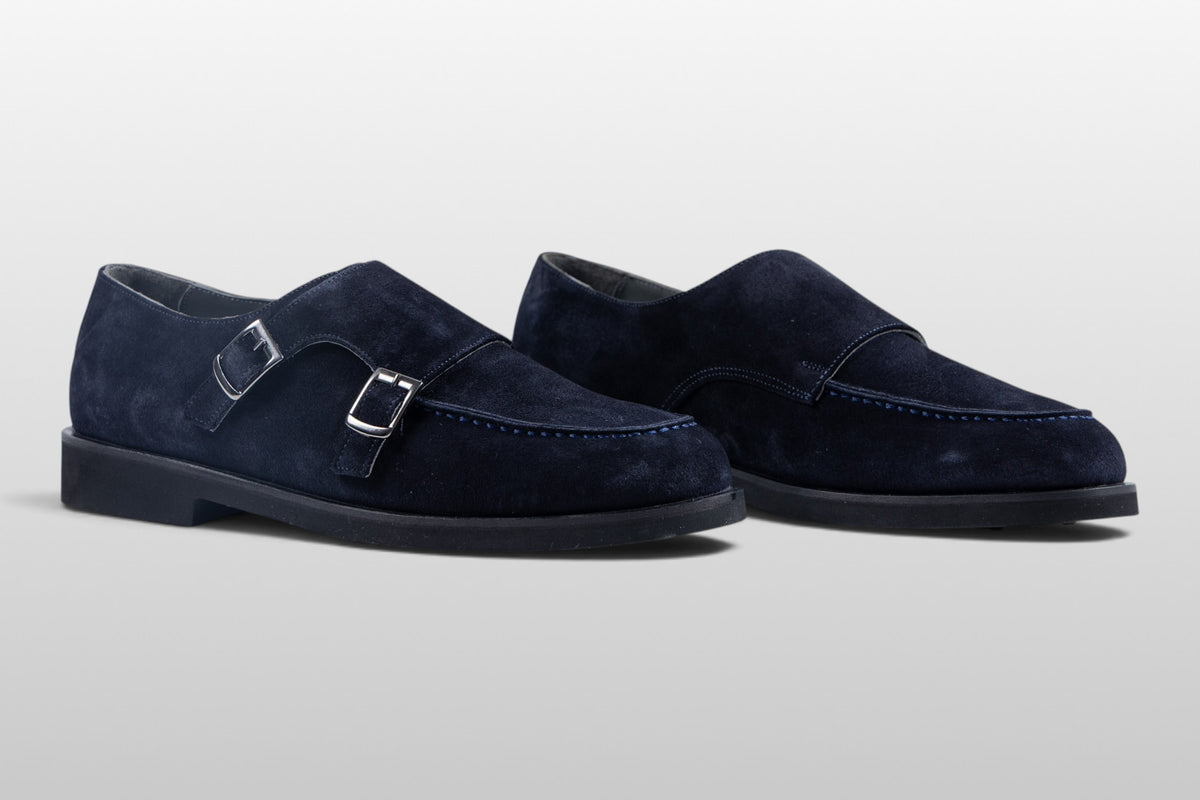 Zeli Milano Donkerblauwe Suède Double Monk Strap Schoenen