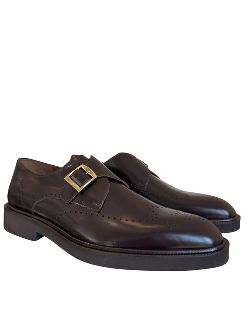 Zeli Bruine Klassieke Leren Monk Strap Schoen
