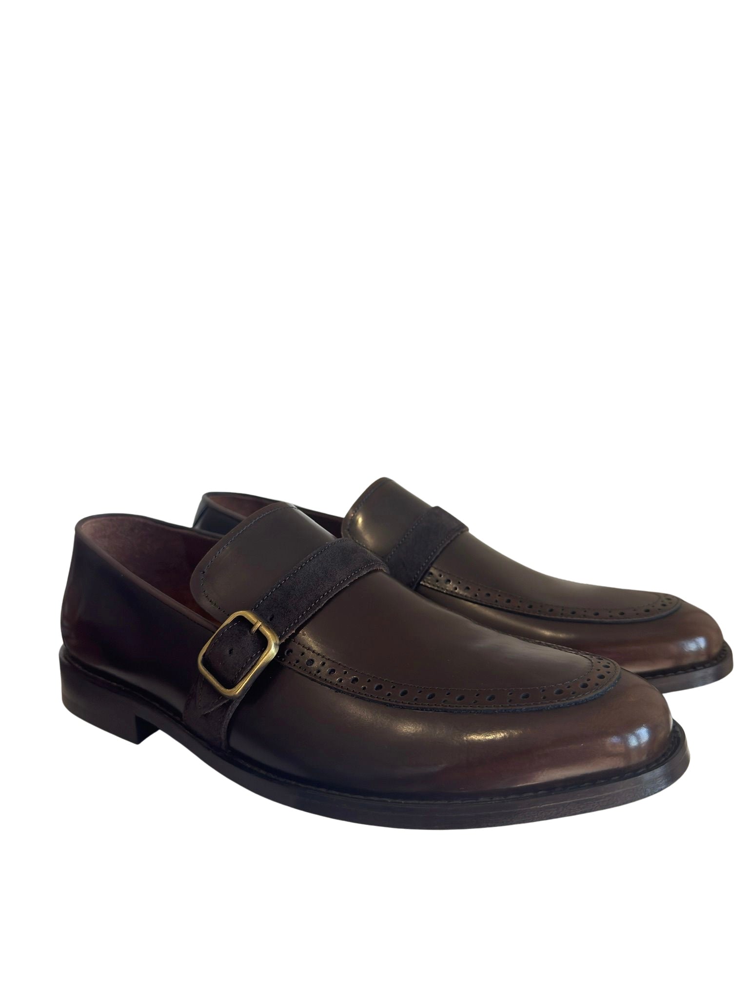 Zeli Bruine Suede Leren Brogue Monk Strap Schoen