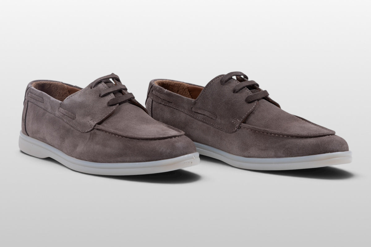 Zeli Capri Grijs Suède Boat Shoes met Witte Zool