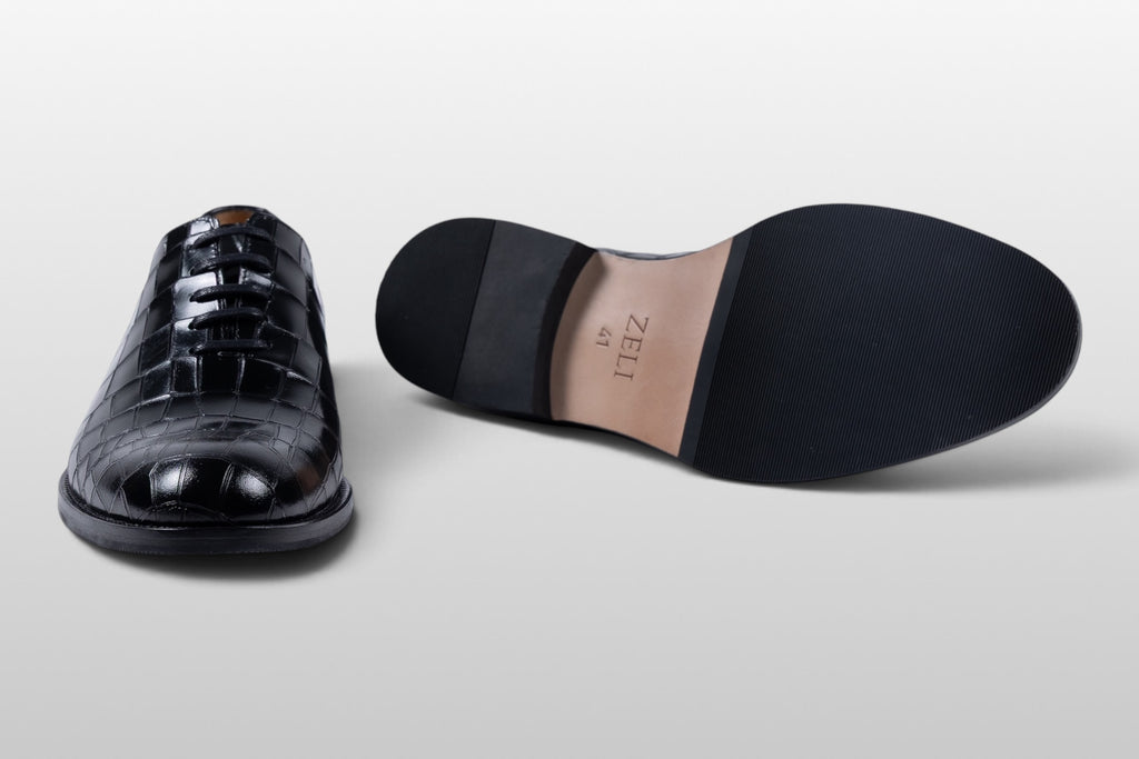 Zeli Venezia Schwarze Lederschuhe mit Kroko-Muster