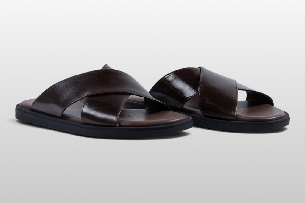 Sandali Zeli Sorrento Espresso in pelle marrone con cinturini incrociati