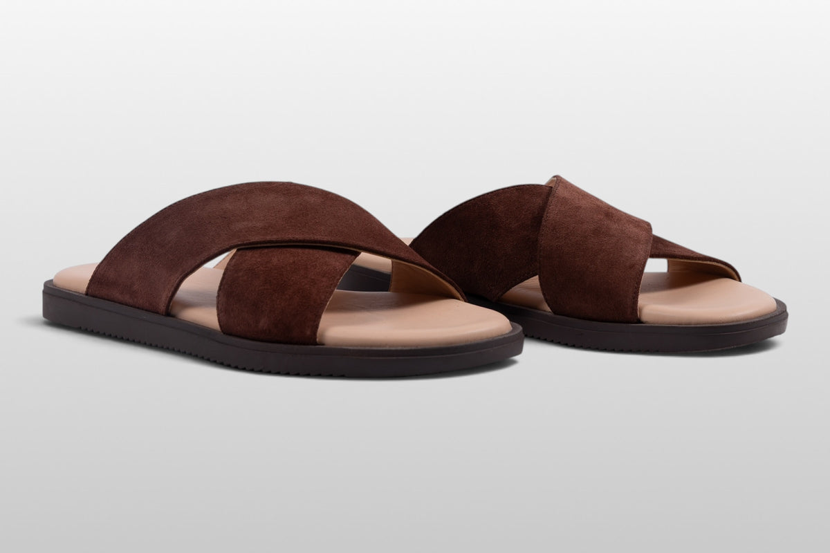 Zeli Sorrento Bruine Suède Sandalen met Kruisbanden