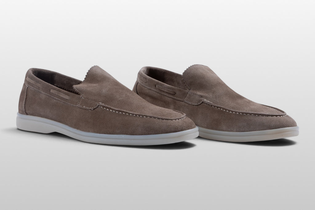Zeli Capri Taupe Suede Loafers with White Sole