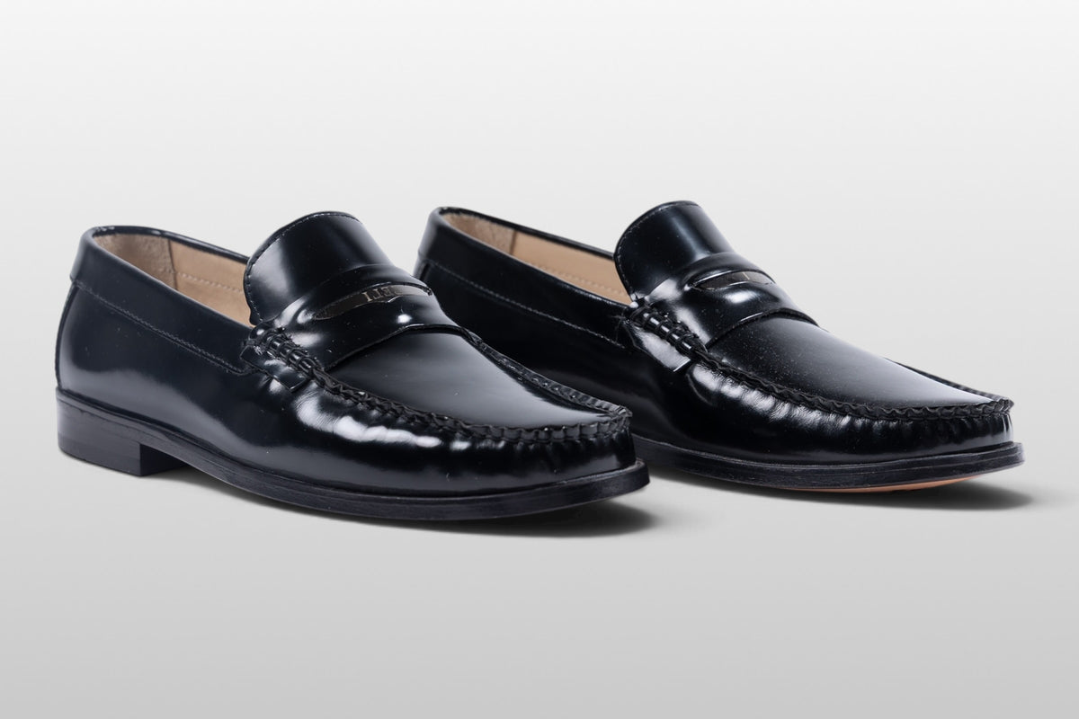 Zeli Classic Black Leather Penny Loafers
