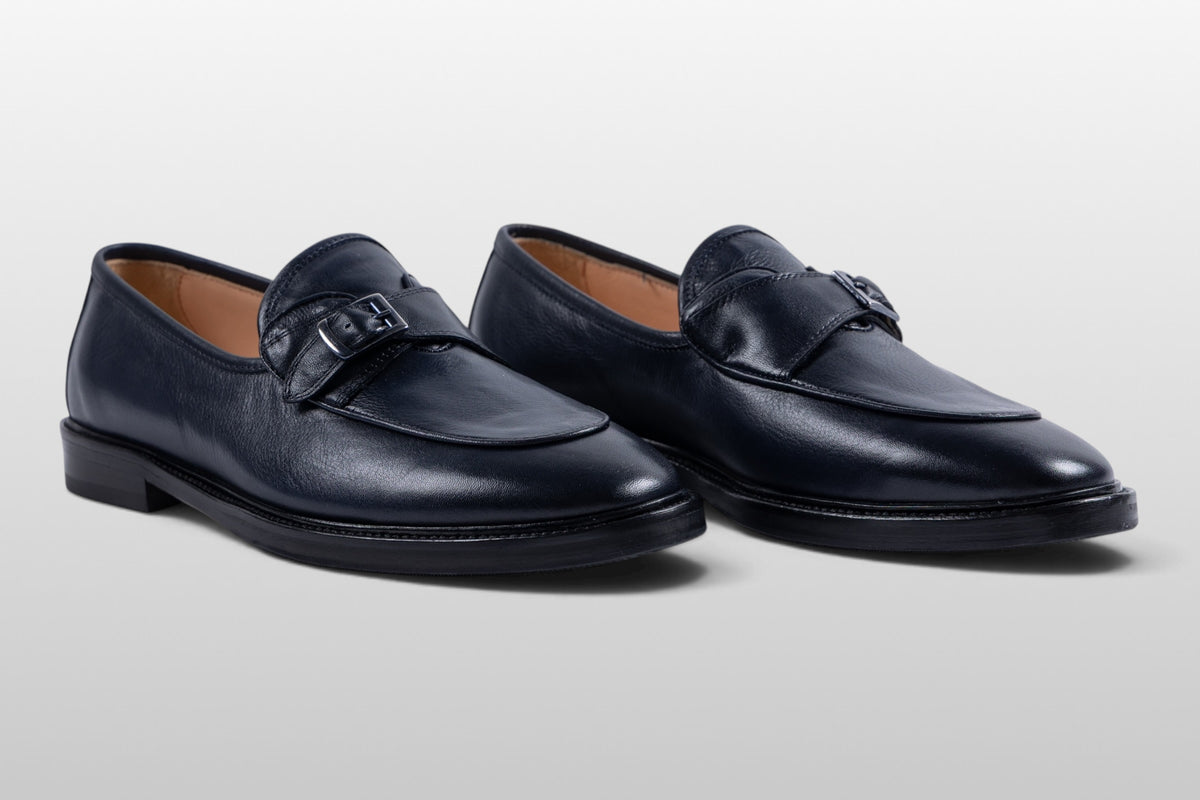 Zeli Milano Scarpe con cinturino e fibbia in pelle blu scuro