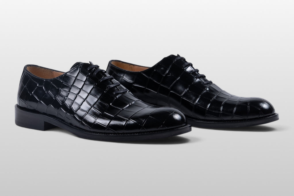Zeli Venezia Schwarze Lederschuhe mit Kroko-Muster