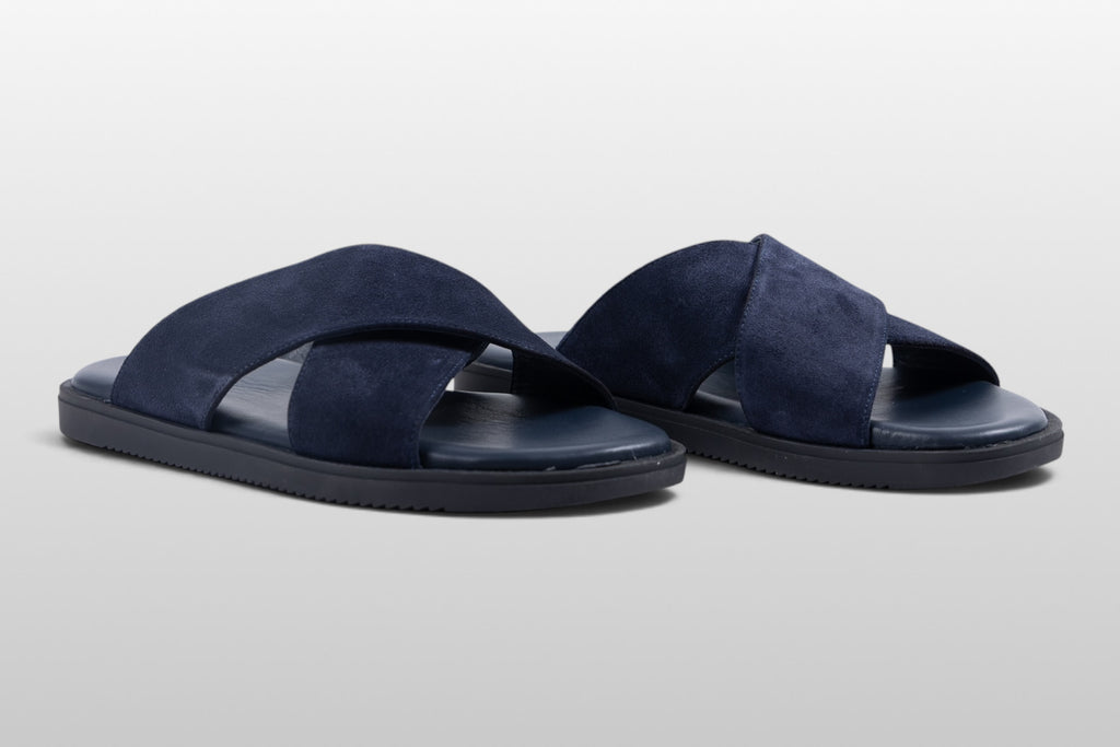 Sandali Zeli Sorrento in camoscio blu scuro con cinturini incrociati