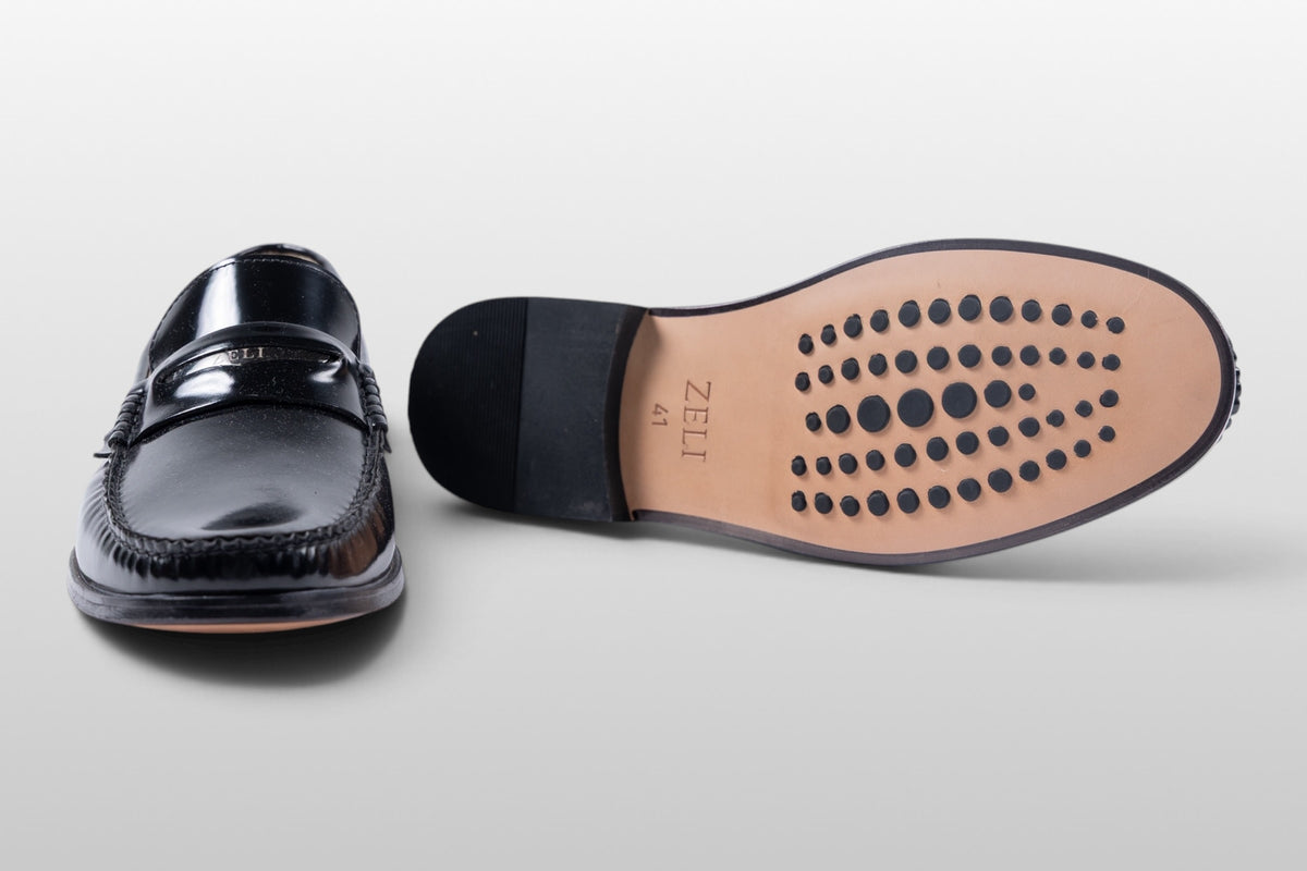 Zeli Classic Black Leather Penny Loafers