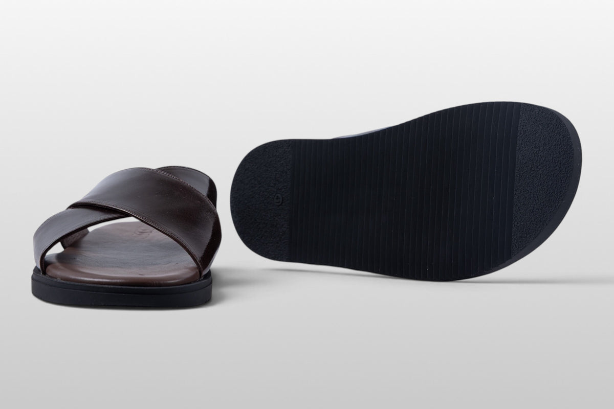 Zeli Sorrento Espresso Bruine Leren Sandalen met Kruisbanden