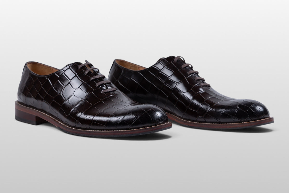 Zeli Venezia dunkelbraune Lederschuhe mit Kroko-Muster