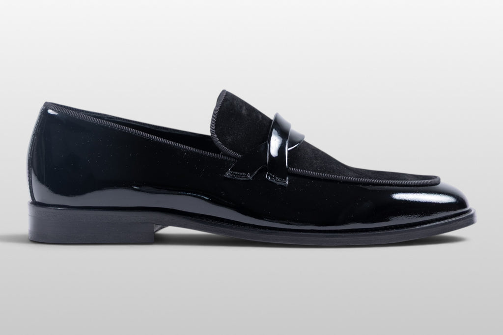 Zeli Venezia Loafer aus schwarzem Lackleder und Wildleder