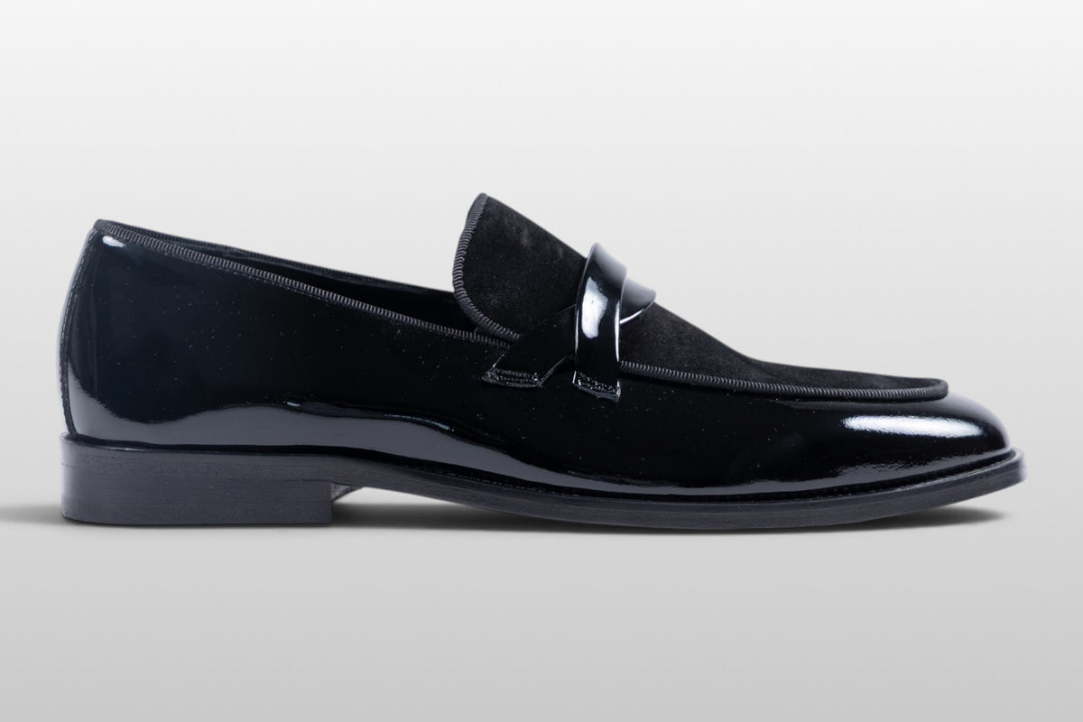 Zeli Venezia Loafer aus schwarzem Lackleder und Wildleder
