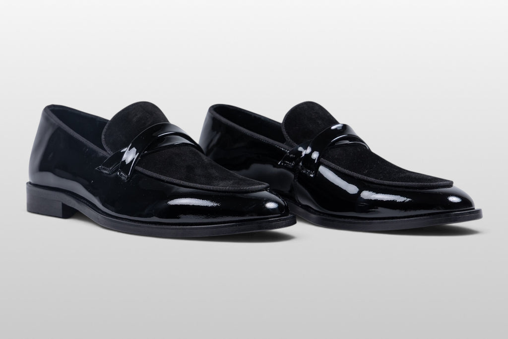 Zeli Venezia Loafer aus schwarzem Lackleder und Wildleder
