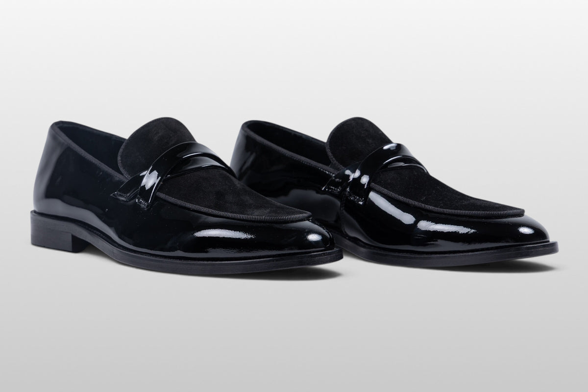 Zeli Venezia Loafer aus schwarzem Lackleder und Wildleder