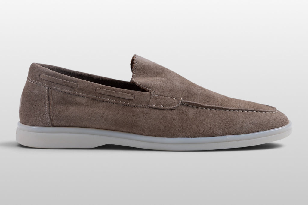 Zeli Capri Taupe Suede Loafers with White Sole