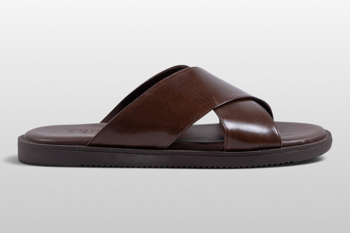 Zeli Sorrento Donkerbruine Leren Sandalen met Kruisbanden