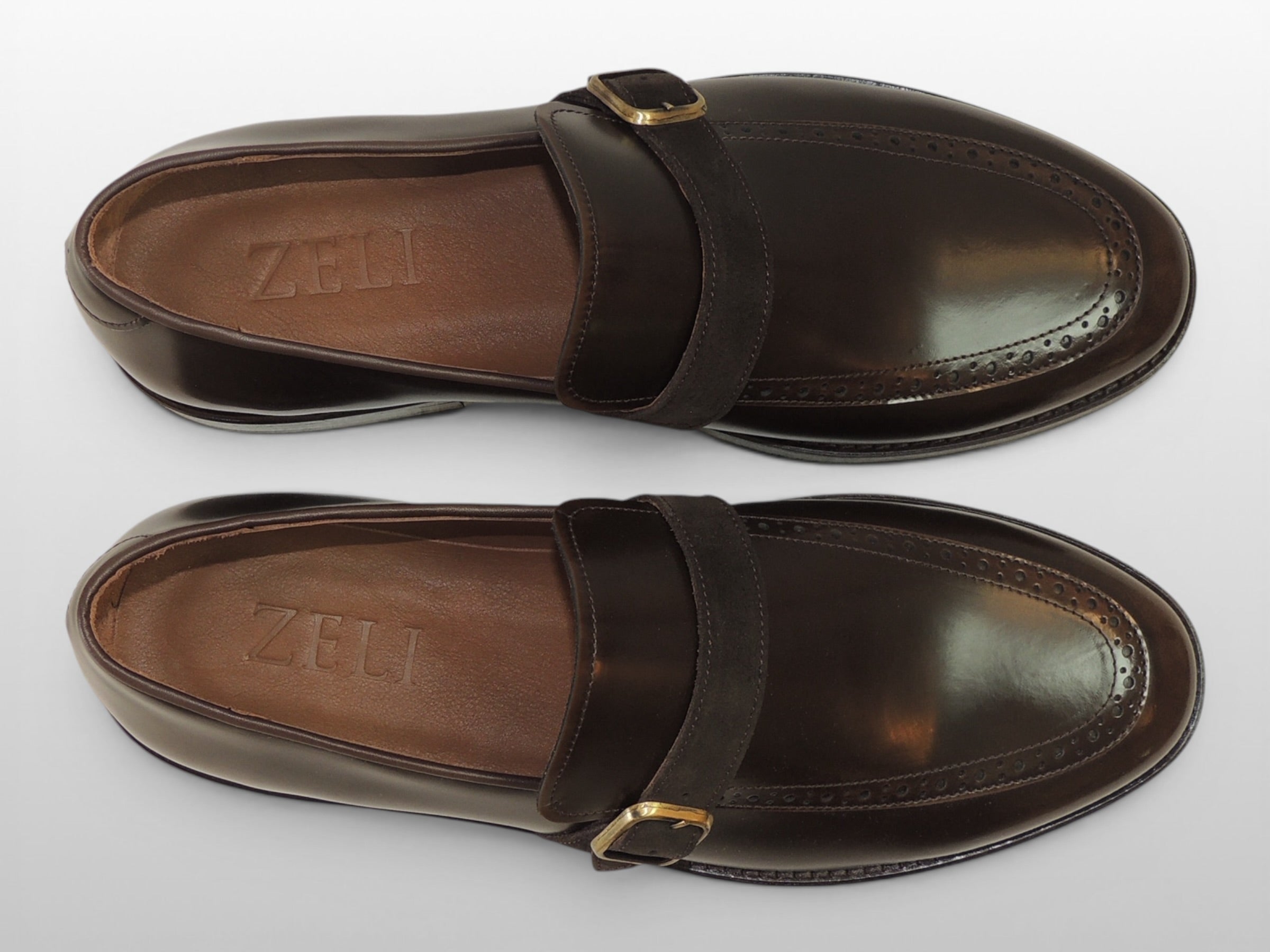 Zeli Bruine Suede Leren Brogue Monk Strap Schoen