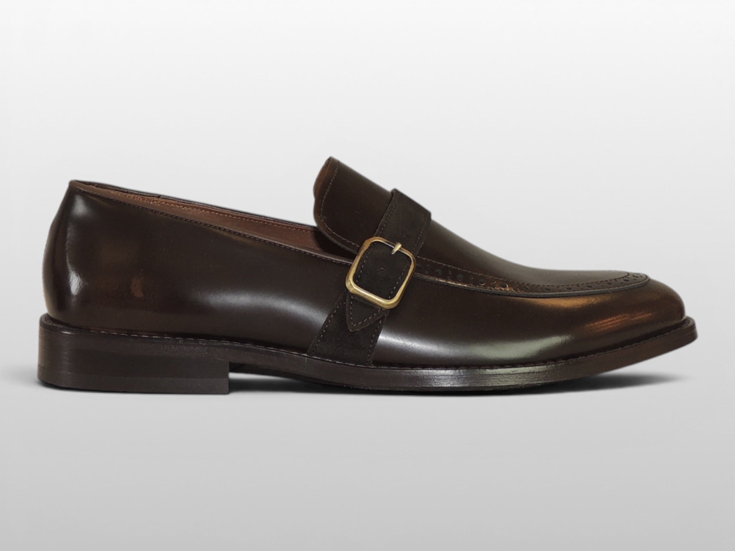 Zeli Bruine Suede Leren Brogue Monk Strap Schoen