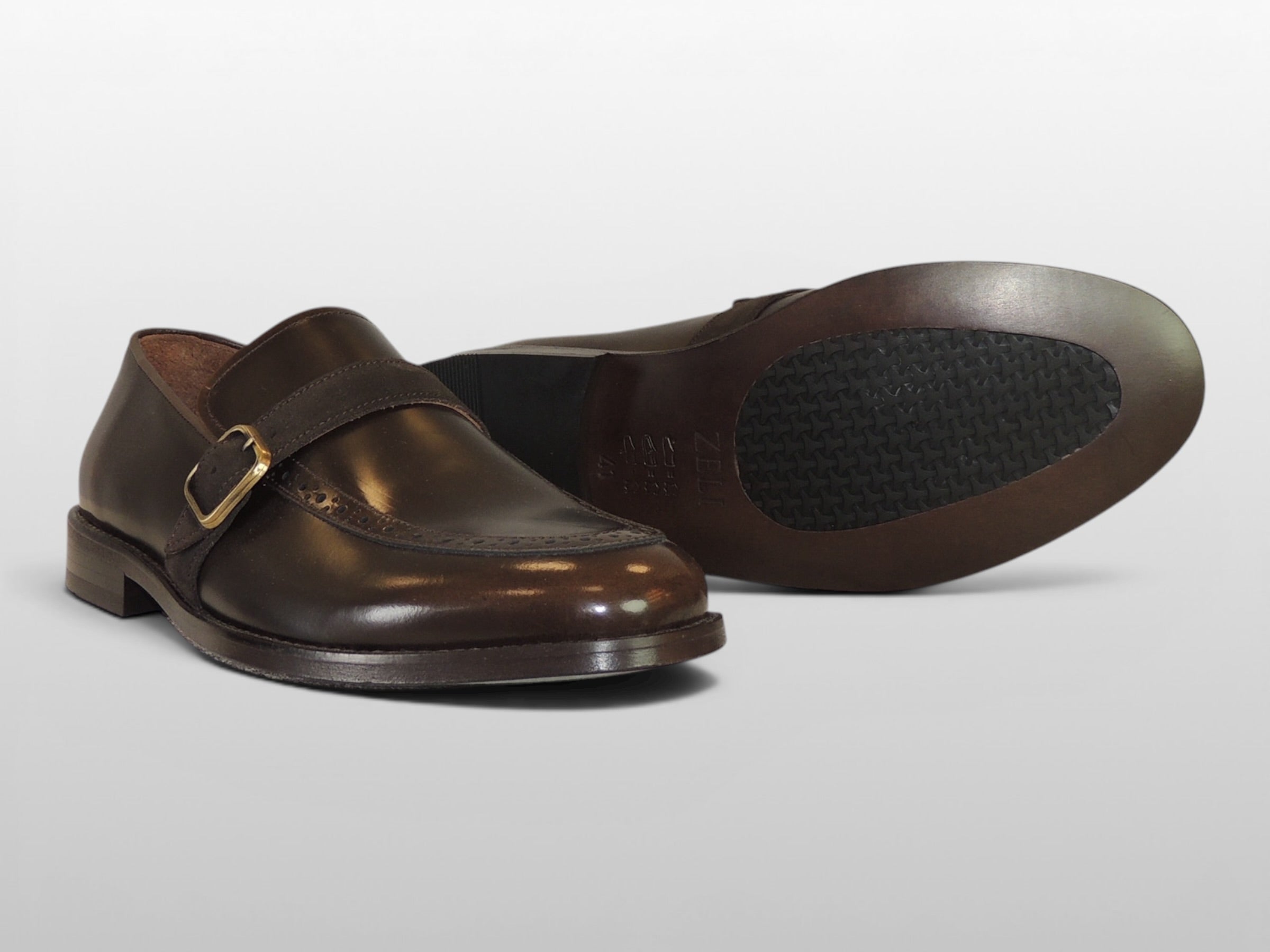 Zeli Bruine Suede Leren Brogue Monk Strap Schoen