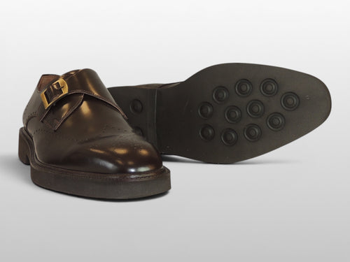 Zeli Bruine Klassieke Leren Monk Strap Schoen
