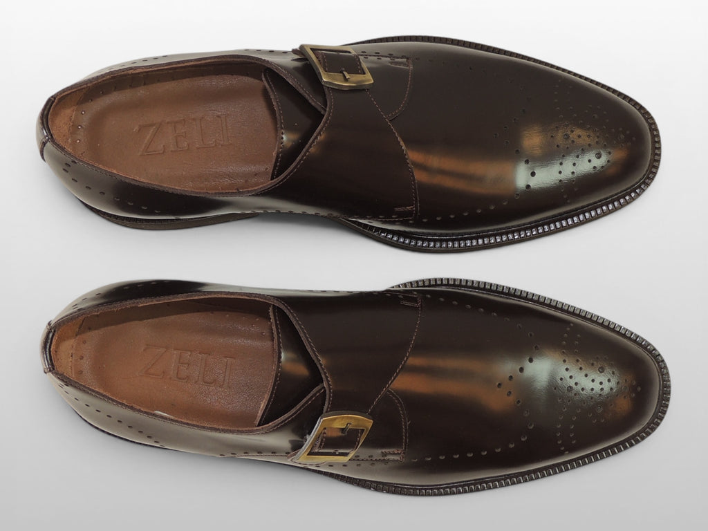 Zeli Bruine Klassieke Leren Monk Strap Schoen
