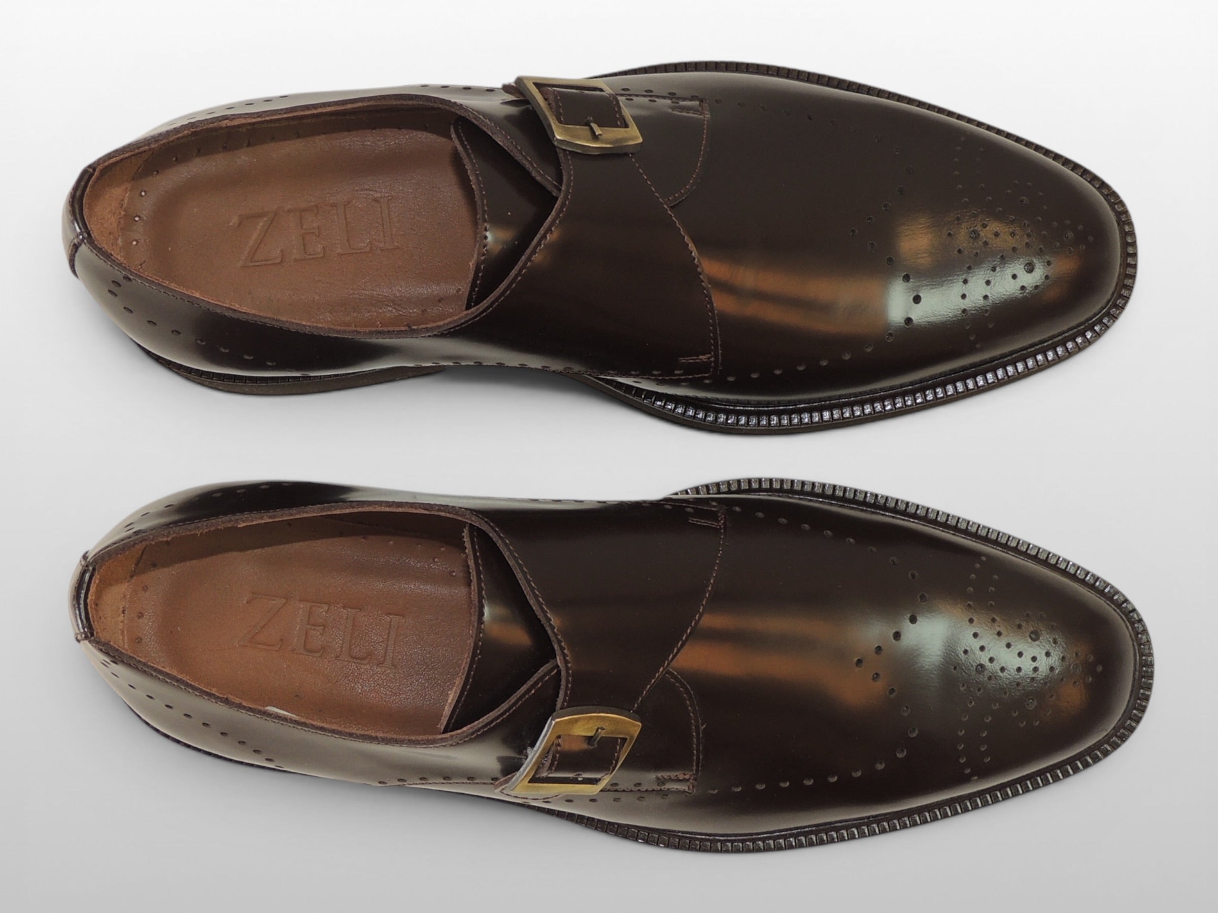 Zeli Bruine Klassieke Leren Monk Strap Schoen