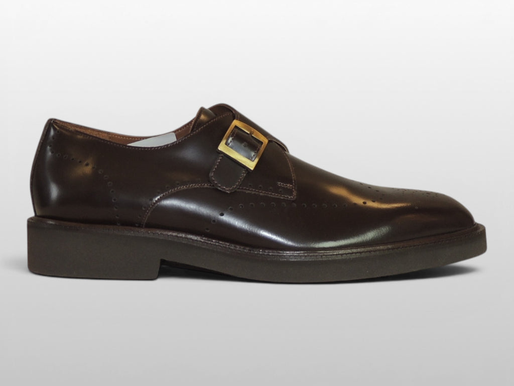 Zeli Bruine Klassieke Leren Monk Strap Schoen