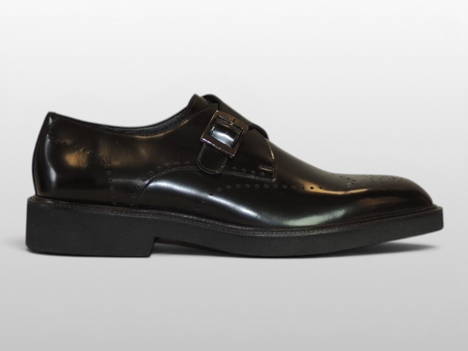 Zeli Zwarte Klassieke Leren Monk Strap Schoen