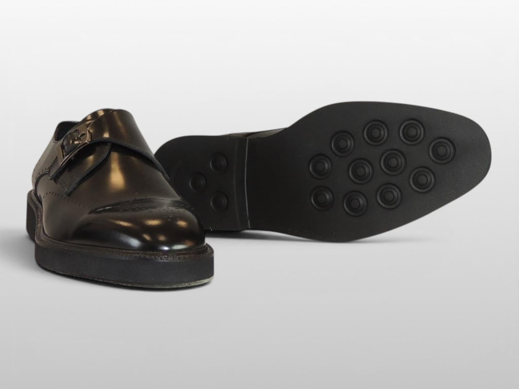 Zeli Zwarte Klassieke Leren Monk Strap Schoen