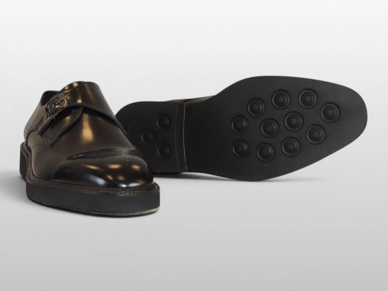 Zeli Zwarte Klassieke Leren Monk Strap Schoen