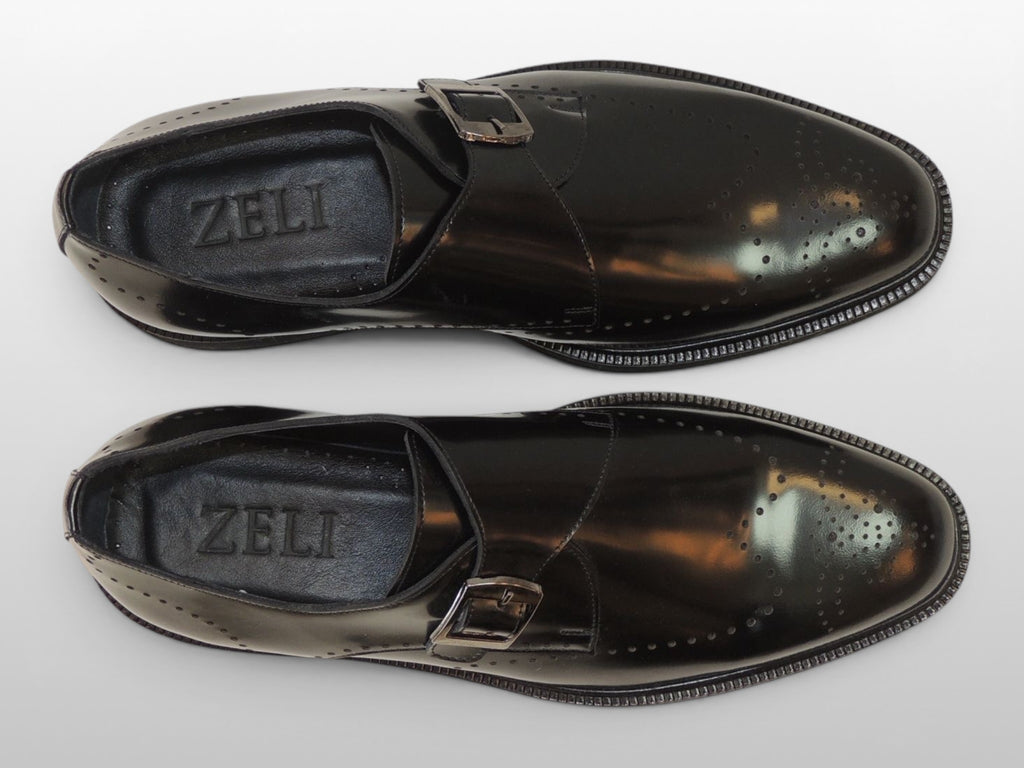 Zeli Zwarte Klassieke Leren Monk Strap Schoen