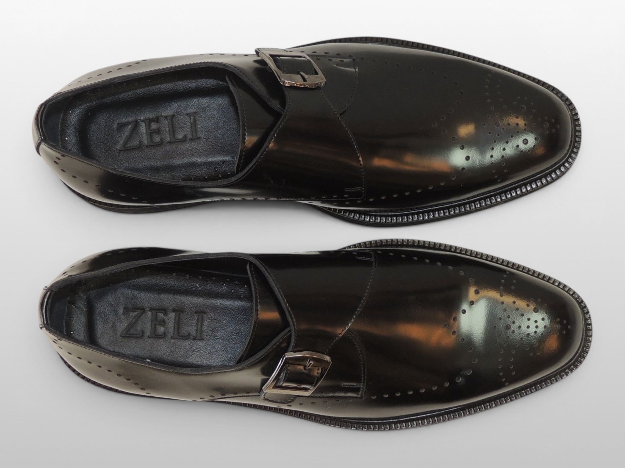 Zeli Zwarte Klassieke Leren Monk Strap Schoen