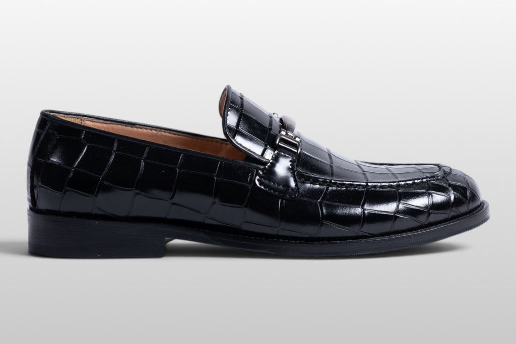 Zeli Venezia Black Croco Leather Loafers with Bit